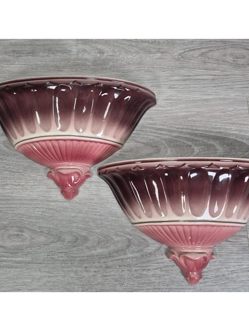 Los Angeles Potteries Pink Rose Ombre Wall Pocket Set XX 600 Set of 2
